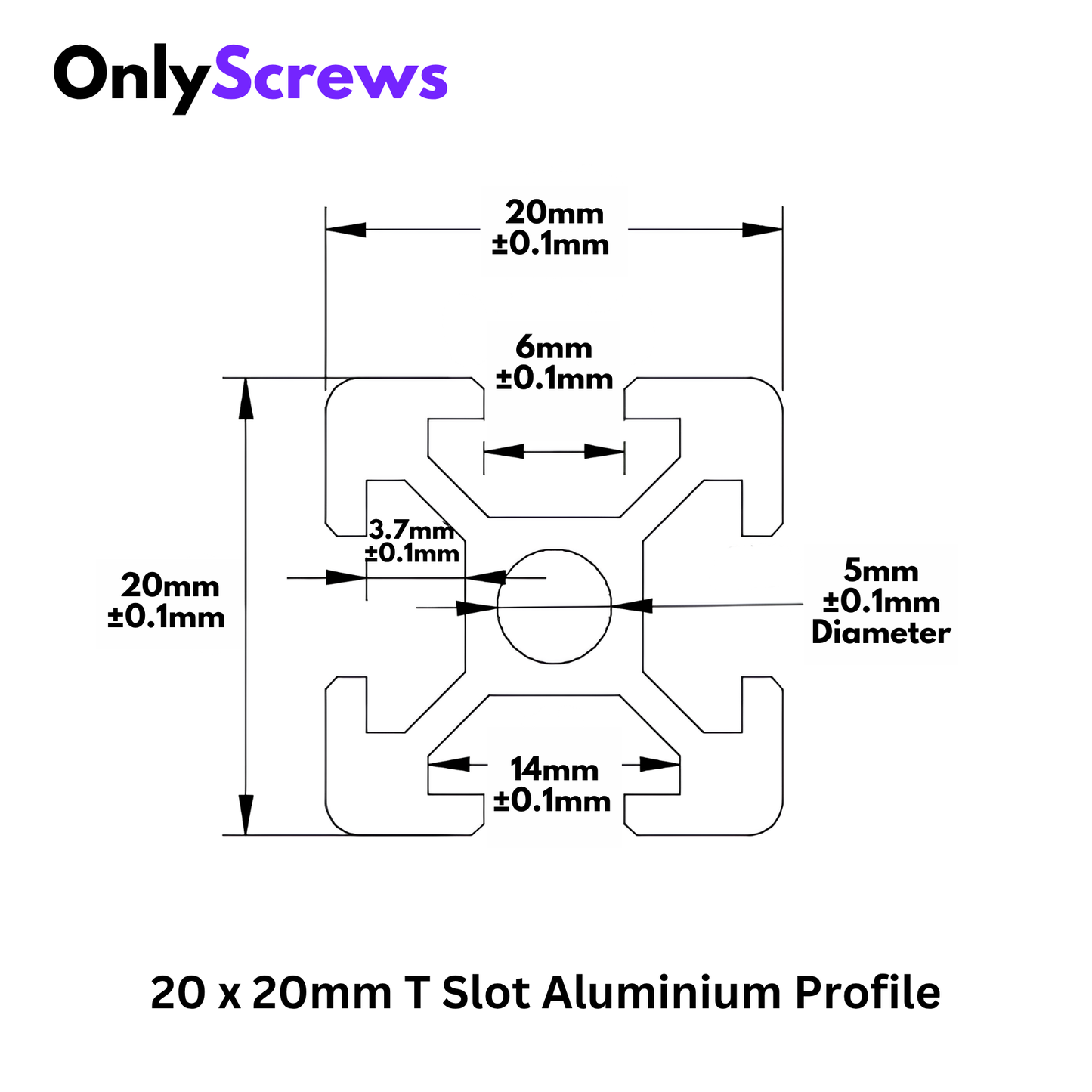 20×20 mm T-Slot Aluminium Extrusion Profile 980mm