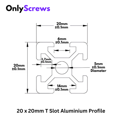 20×20 mm T-Slot Aluminium Extrusion Profile 980mm