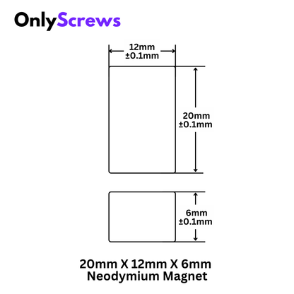 20mm X 12mm X 6mm Neodymium Bar Magnet N35 (Length: 20mm, Breadth: 12mm, Thickness: 6mm)