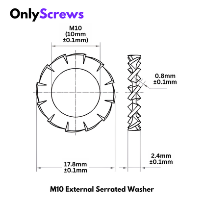 M10 External Serrated Star Washer SS304 (ID: 10.1mm OD:17.8)