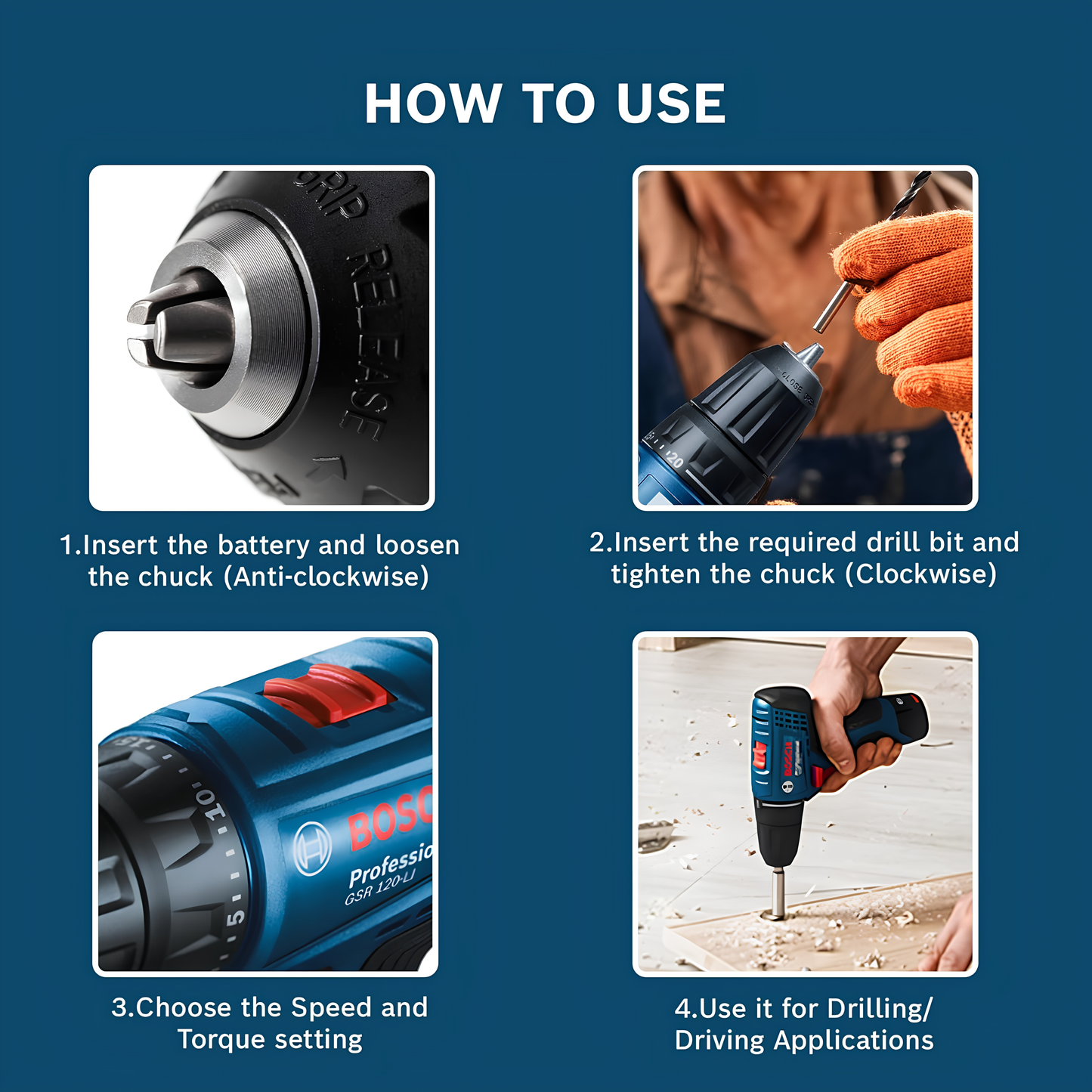 BOSCH GSR 120-LI 12V Cordless Drill Driver with Single Battery – 30Nm Torque, 10mm Keyless Chuck & 2-Speed Gearbox With 1 Year Warranty
