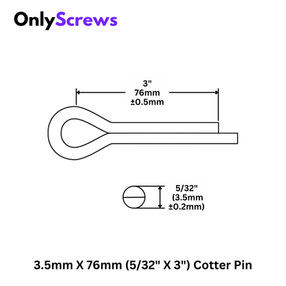 3.5mm X 76mm (5/32 X 3") Cotter Pin Mild Steel with Zinc Plating