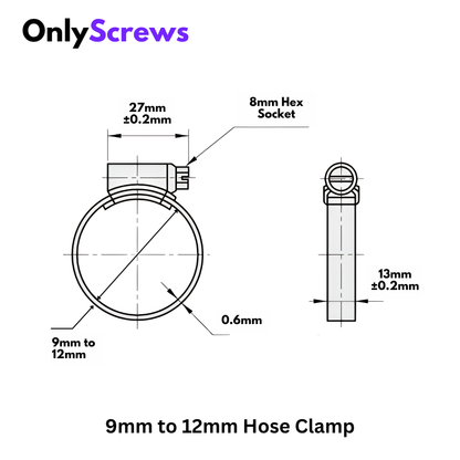 9 –12 mm Hose Clamp Stainless Steel 304 Worm Drive Clamp for Hose & Pipe Fittings