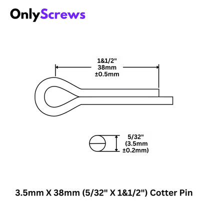 3.5mm X 38mm (5/32 X 1&1/2") Cotter Pin Mild Steel with Zinc Plating