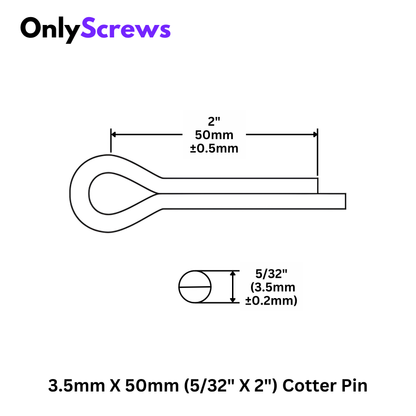 3.5mm X 50mm (5/32 X 2") Cotter Pin Mild Steel with Zinc Plating