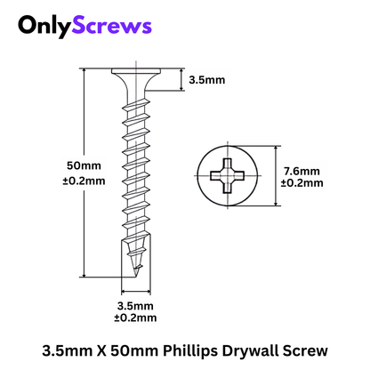 3.5mm X 50mm Phillips Bugle head Gypsum Drywall Screw