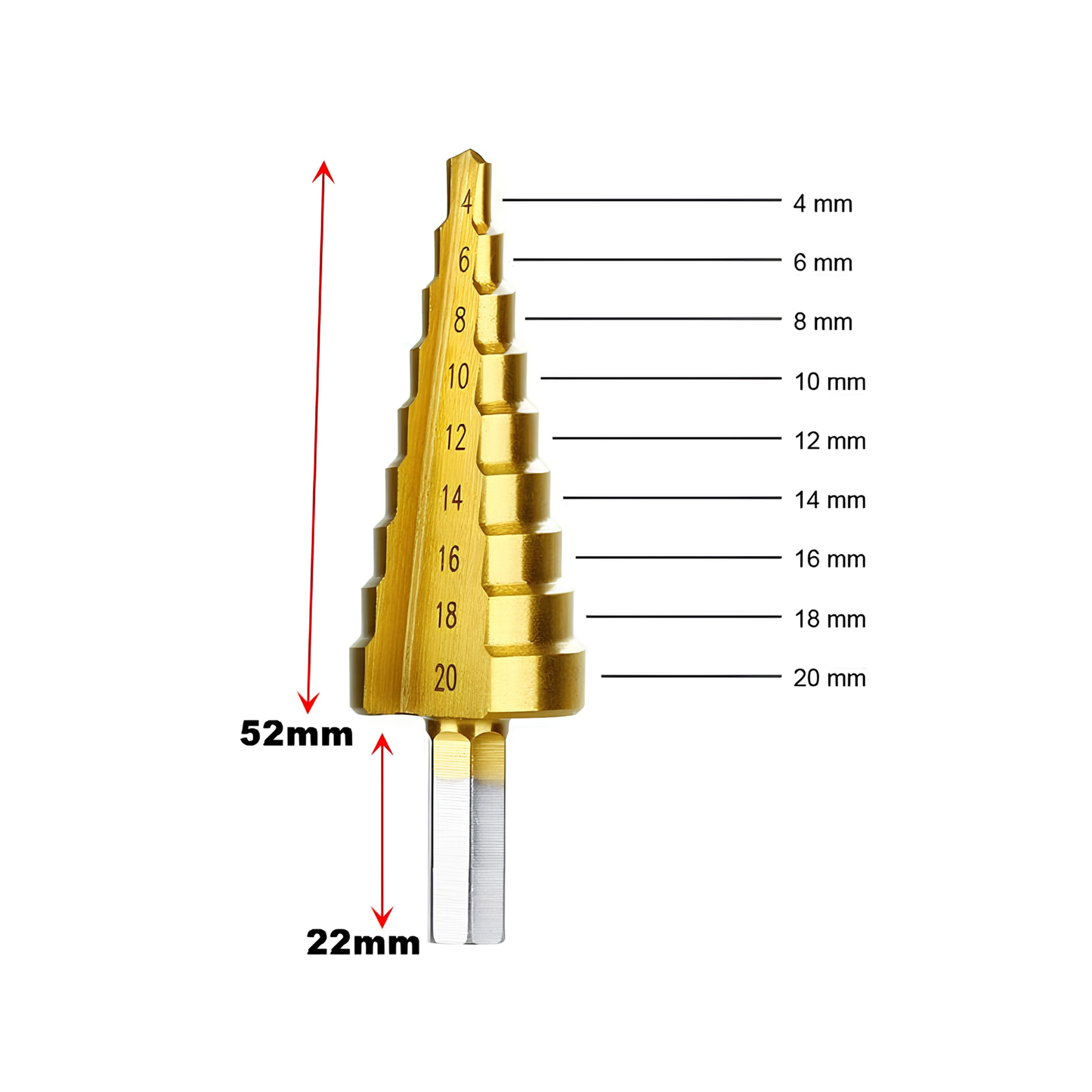 4–20mm HSS Step Drill Bit – High Speed Steel Cone Drill for Metal, Wood & Plastic