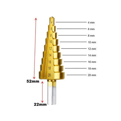 4–20mm HSS Step Drill Bit – High Speed Steel Cone Drill for Metal, Wood & Plastic
