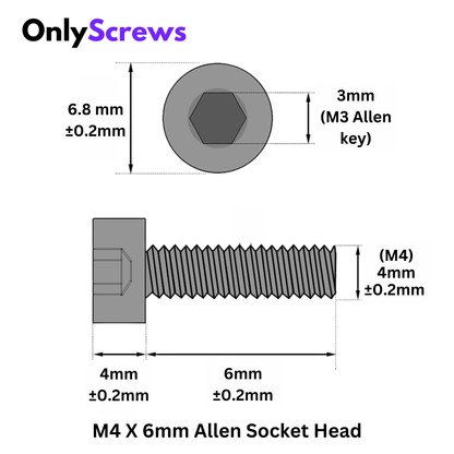 M4 X 6mm Hex (Allen) Socket Head High Tensile(12.9) Black oxide screw (Dia. 4mm, Length 6mm)
