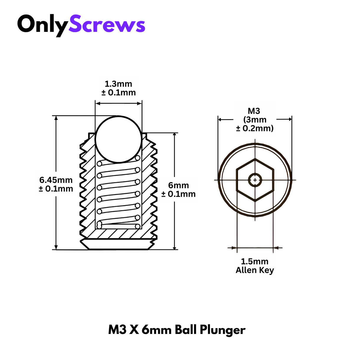 M3 X 6mm Ball Plunger Grub Screw Stainless Steel 304 (SS304) Spring Loaded Ball Detent