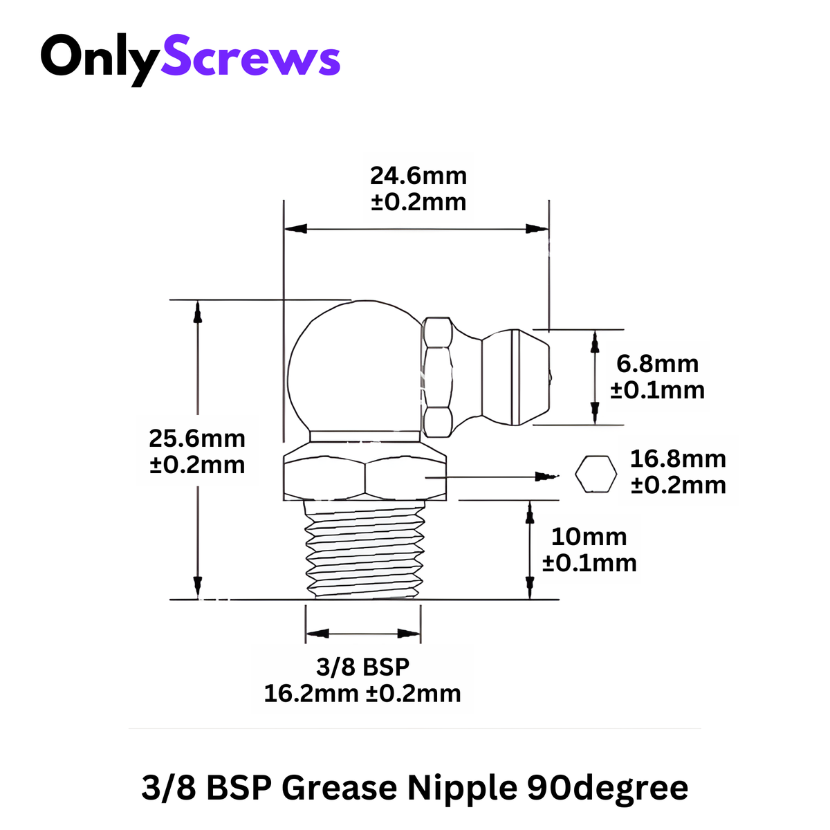 3/8 BSP Grease Nipple Straight 90° Mild Steel with Zinc Plating