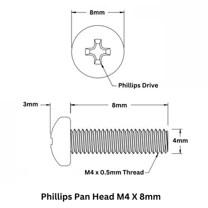 M4 X 8mm Phillips Pan head SS 304 Screw