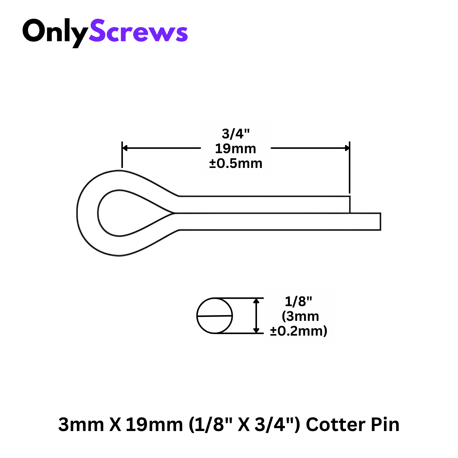 3mm X 19mm (1/8 X 3/4") Cotter Pin Mild Steel with Zinc Plating