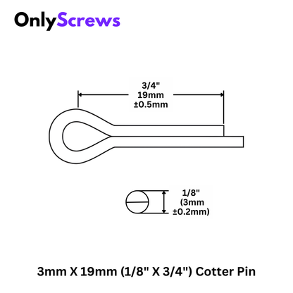 3mm X 19mm (1/8 X 3/4") Cotter Pin Mild Steel with Zinc Plating