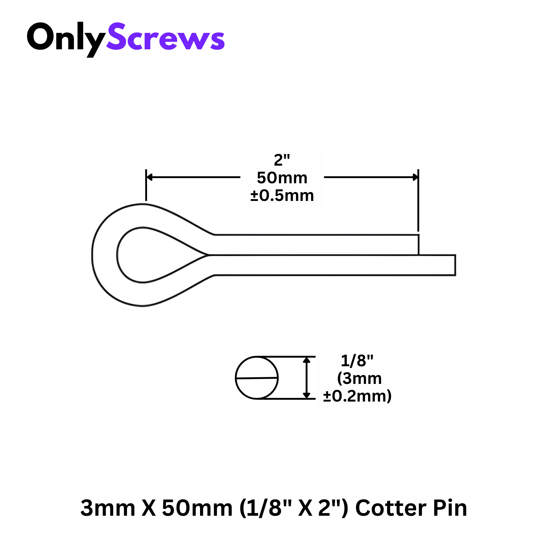 3mm X 50mm (1/8 X 2") Cotter Pin Mild Steel with Zinc Plating