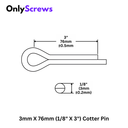 3mm X 76mm (1/8 X 3") Cotter Pin Mild Steel with Zinc Plating