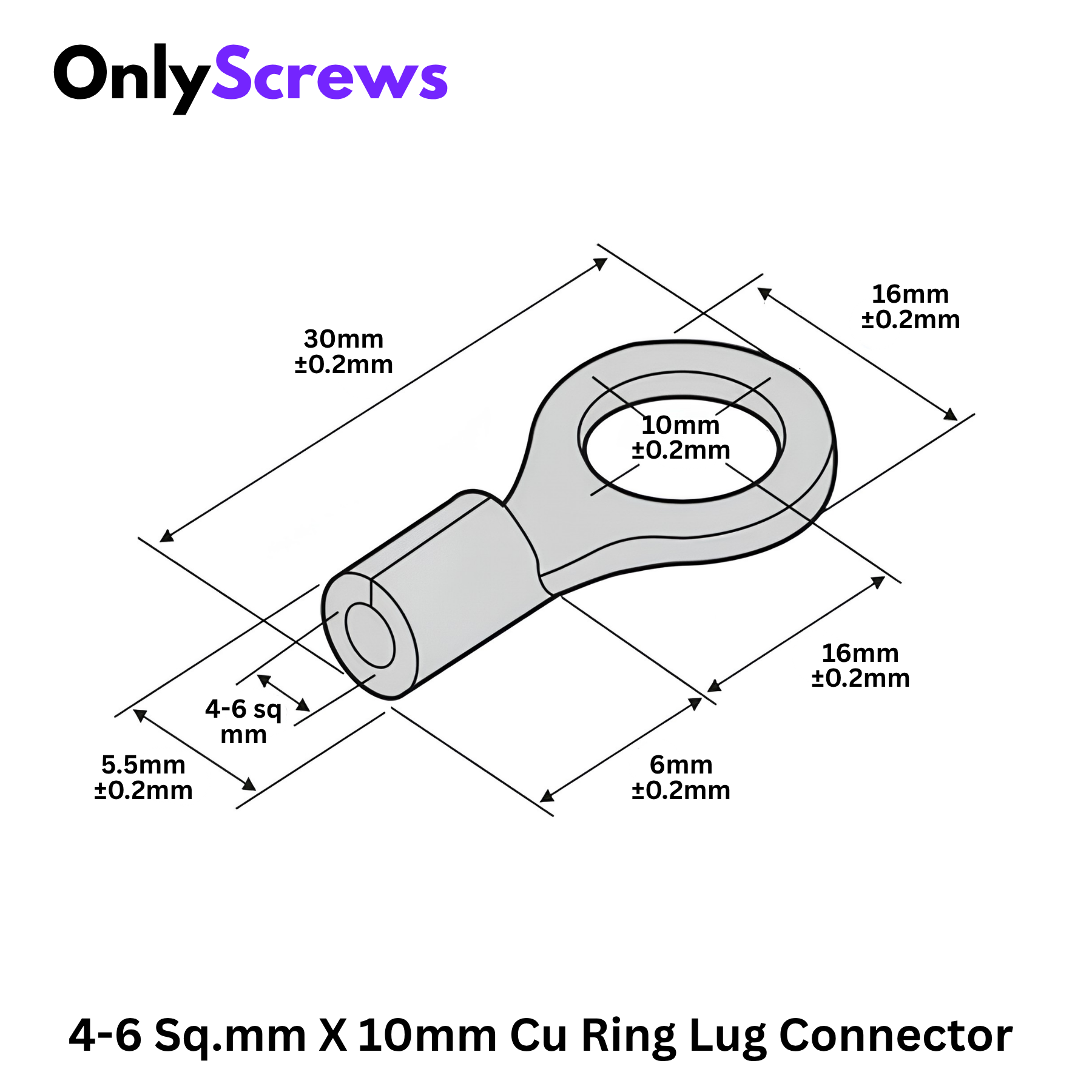 4-6 Sq.mm X 10mm Copper Ring Crimp Terminal Lug Connector