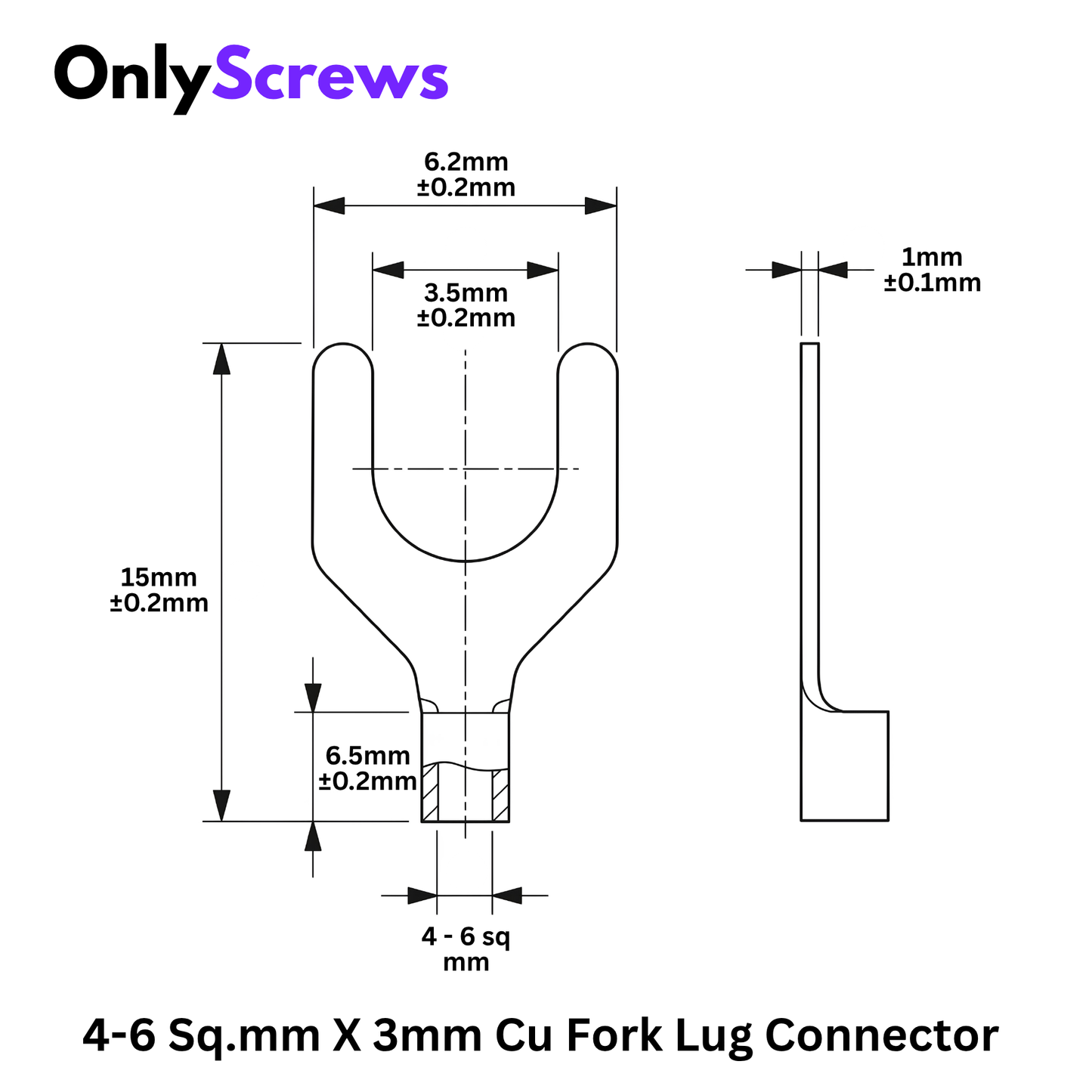 4-6 Sq.mm X 3mm Copper Fork Crimp Terminal Lug Connector