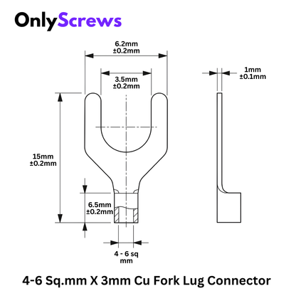 4-6 Sq.mm X 3mm Copper Fork Crimp Terminal Lug Connector