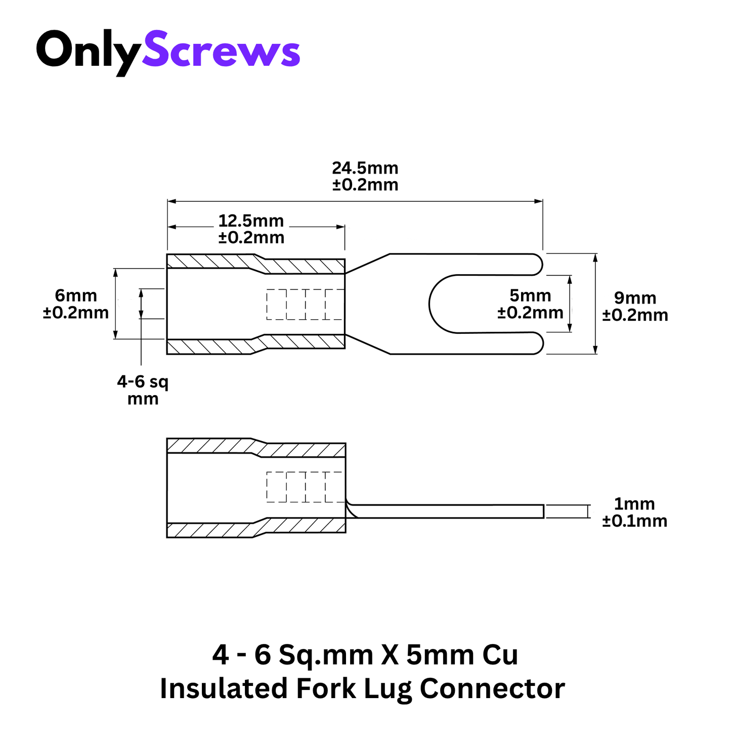 4-6 Sq.mm X 5mm Insulated Copper Fork Crimp Terminal Lug Connector