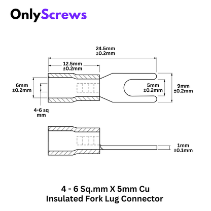 4-6 Sq.mm X 5mm Insulated Copper Fork Crimp Terminal Lug Connector