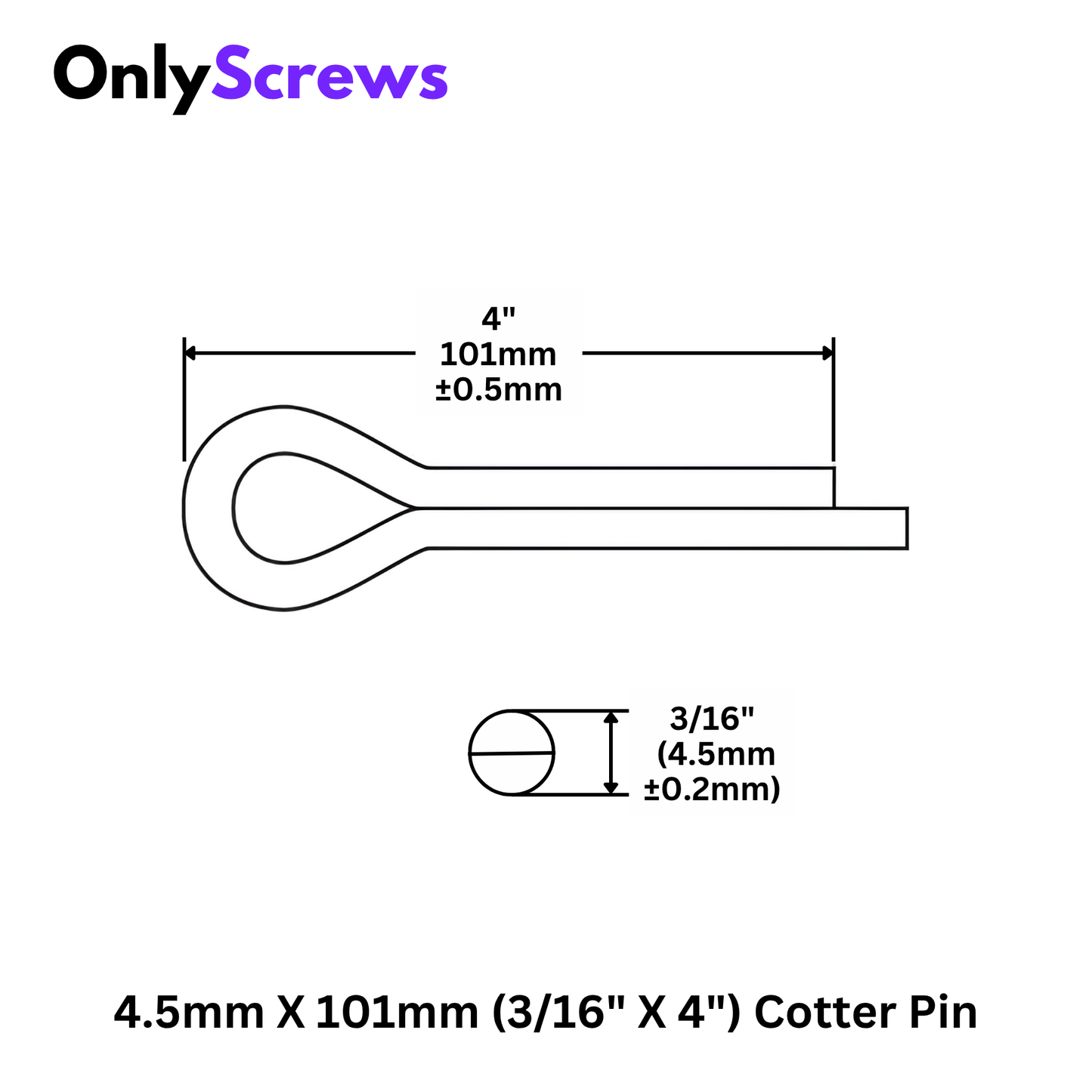 4.5mm X 101mm (3/16 X 4") Cotter Pin Mild Steel with Zinc Plating
