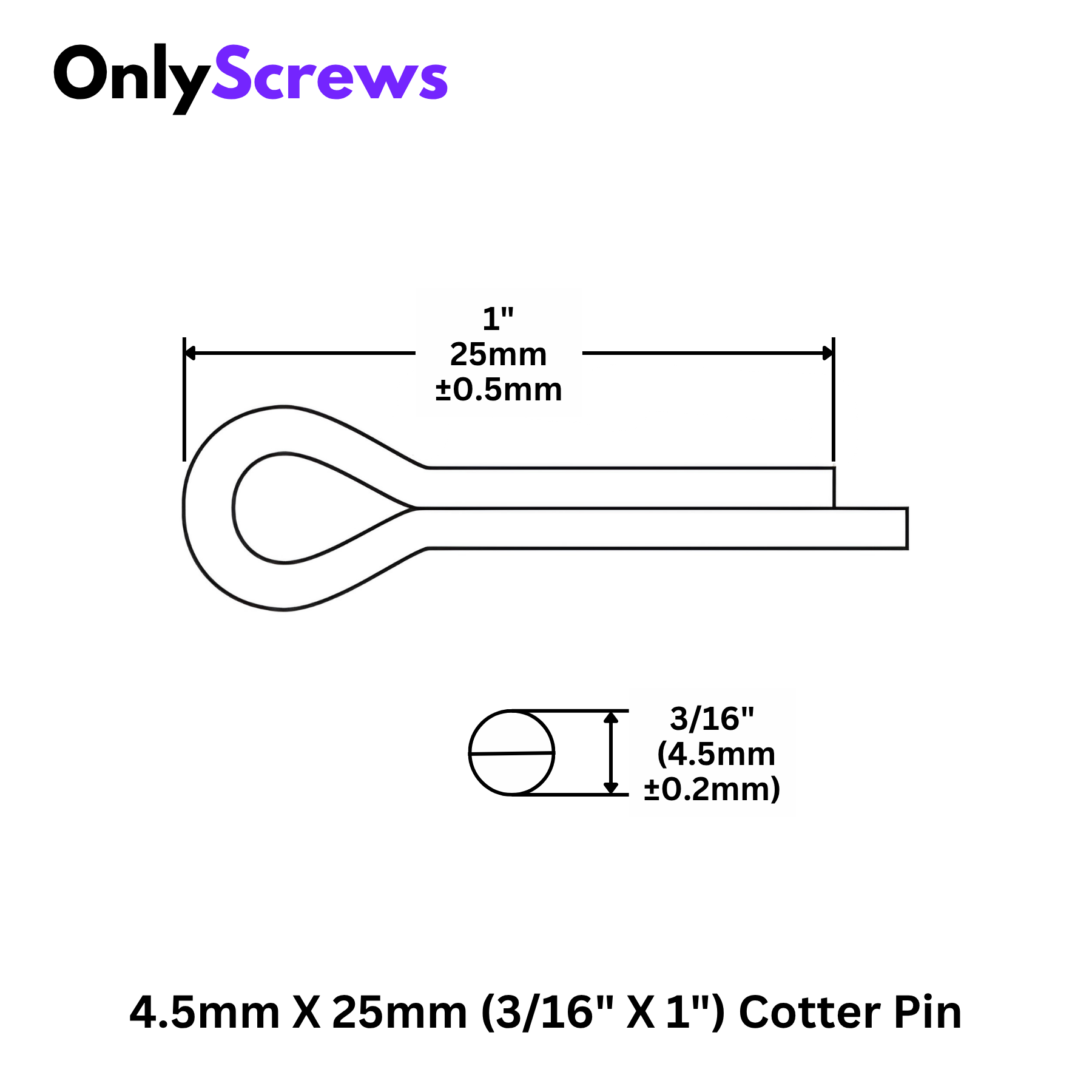 4.5mm X 25mm (3/16 X 1") Cotter Pin Mild Steel with Zinc Plating