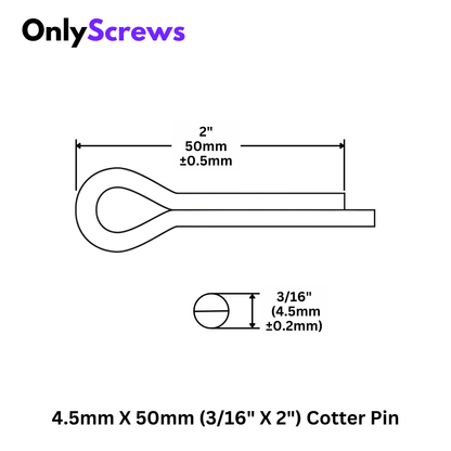 4.5mm X 50mm (3/16 X 2") Cotter Pin Mild Steel with Zinc Plating