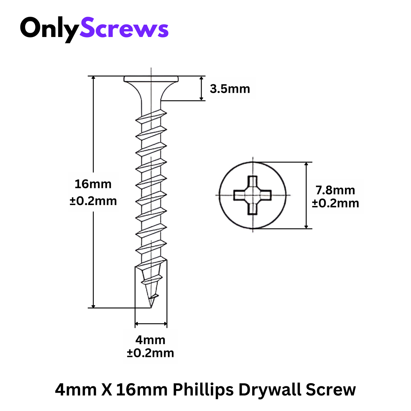 4mm X 16mm Phillips Bugle head Gypsum Drywall Screw