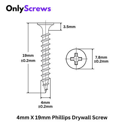 4mm X 19mm Phillips Bugle head Gypsum Drywall Screw