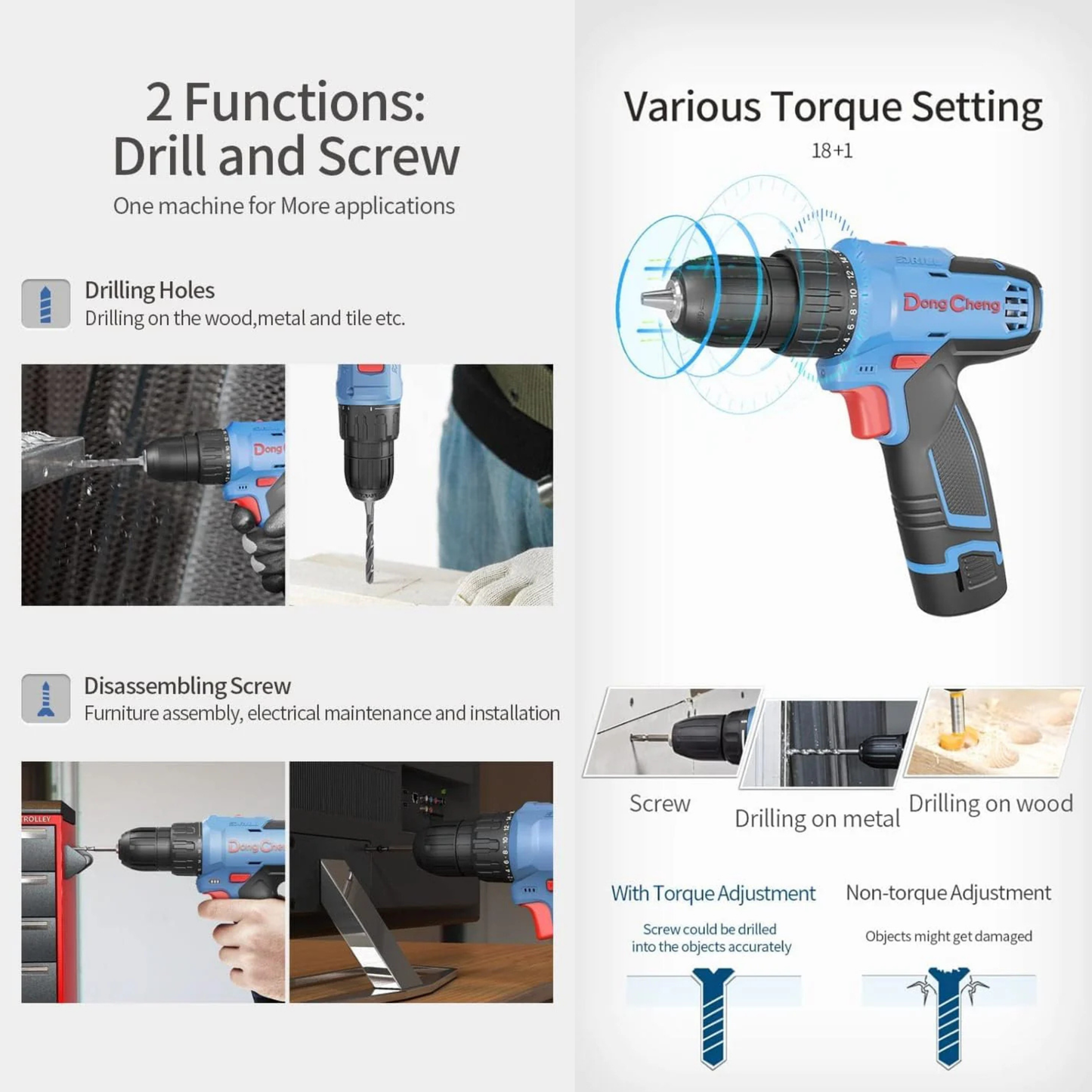Dong Cheng 12V Cordless Drill DCJZ1202E – 35Nm Power, 2-Speed, Rechargeable Drill Machine for Wood, Metal & DIY Use