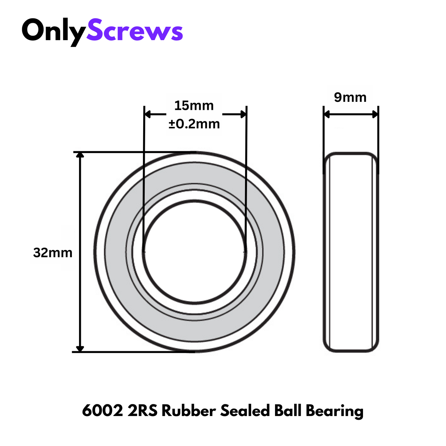 6002 2RS Rubber Sealed Ball Bearing (ID:15mm OD:32mm T:9mm)