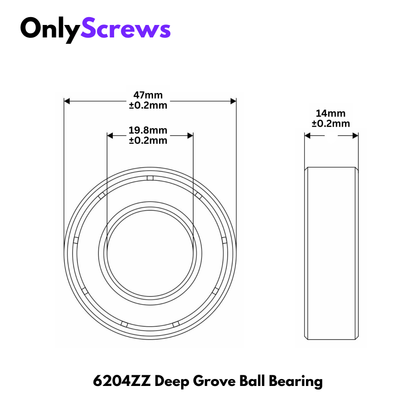 6204 ZZ - Deep Groove Ball Bearing (ID:20mm OD:47mm T:14mm)