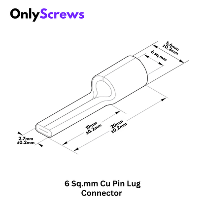 6 Sq.mm Copper Pin Crimp Terminal Lug Connector