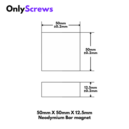 50mm X 50mm X 12.5mm Neodymium Bar Magnet N52 (Length: 50mm, Breadth: 50mm, Thickness: 12.5mm)
