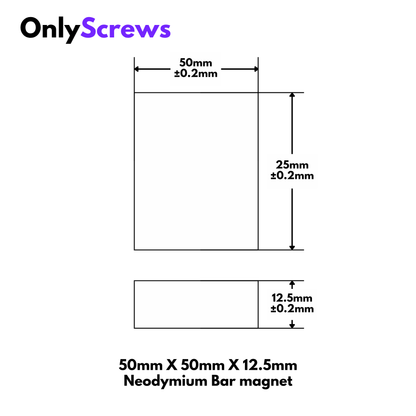 50mm X 25mm X 12.5mm Neodymium Bar Magnet N52 (Length: 50mm, Breadth: 25mm, Thickness: 12.5mm)
