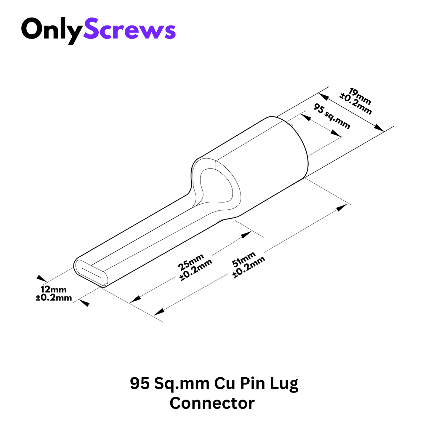 95 Sq.mm Copper Pin Crimp Terminal Lug Connector