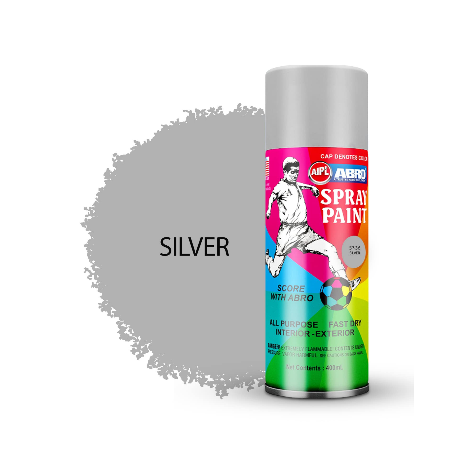 ABRO SP-36 Silver Spray Paint 400ml – Fast Drying Multipurpose Aerosol Paint for Metal, Wood & Automotive Use