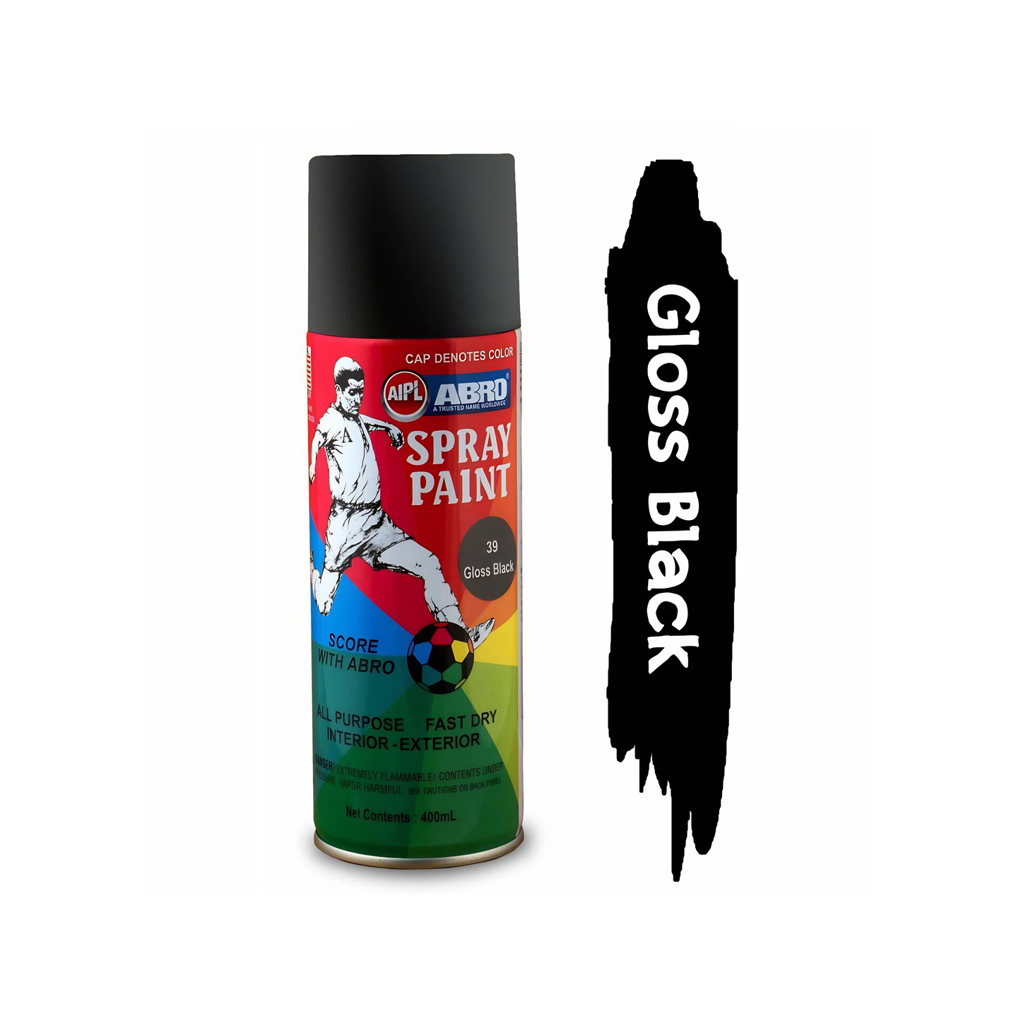 ABRO SP-39 Glossy Black Spray Paint 400ml – Fast Drying Multipurpose Aerosol Paint for Metal, Wood & Automotive Use
