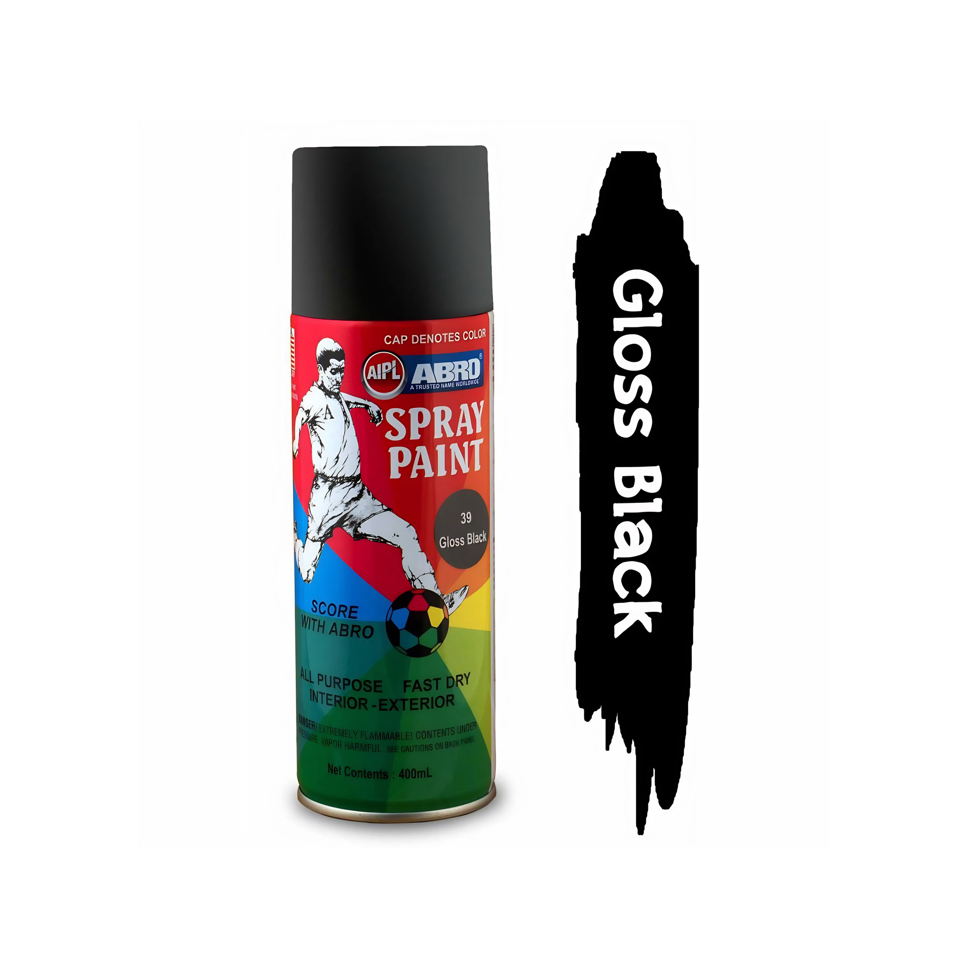 ABRO SP-39 Glossy Black Spray Paint 400ml – Fast Drying Multipurpose Aerosol Paint for Metal, Wood & Automotive Use