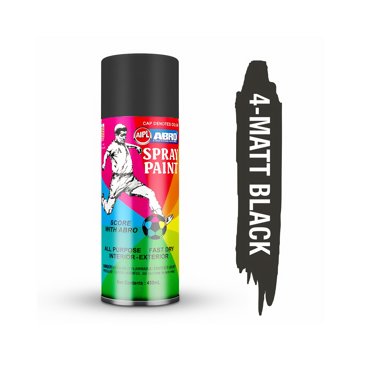 ABRO SP-4 Matt Black Spray Paint 400ml – Fast Drying Multipurpose Aerosol Paint for Metal, Wood & Automotive Use
