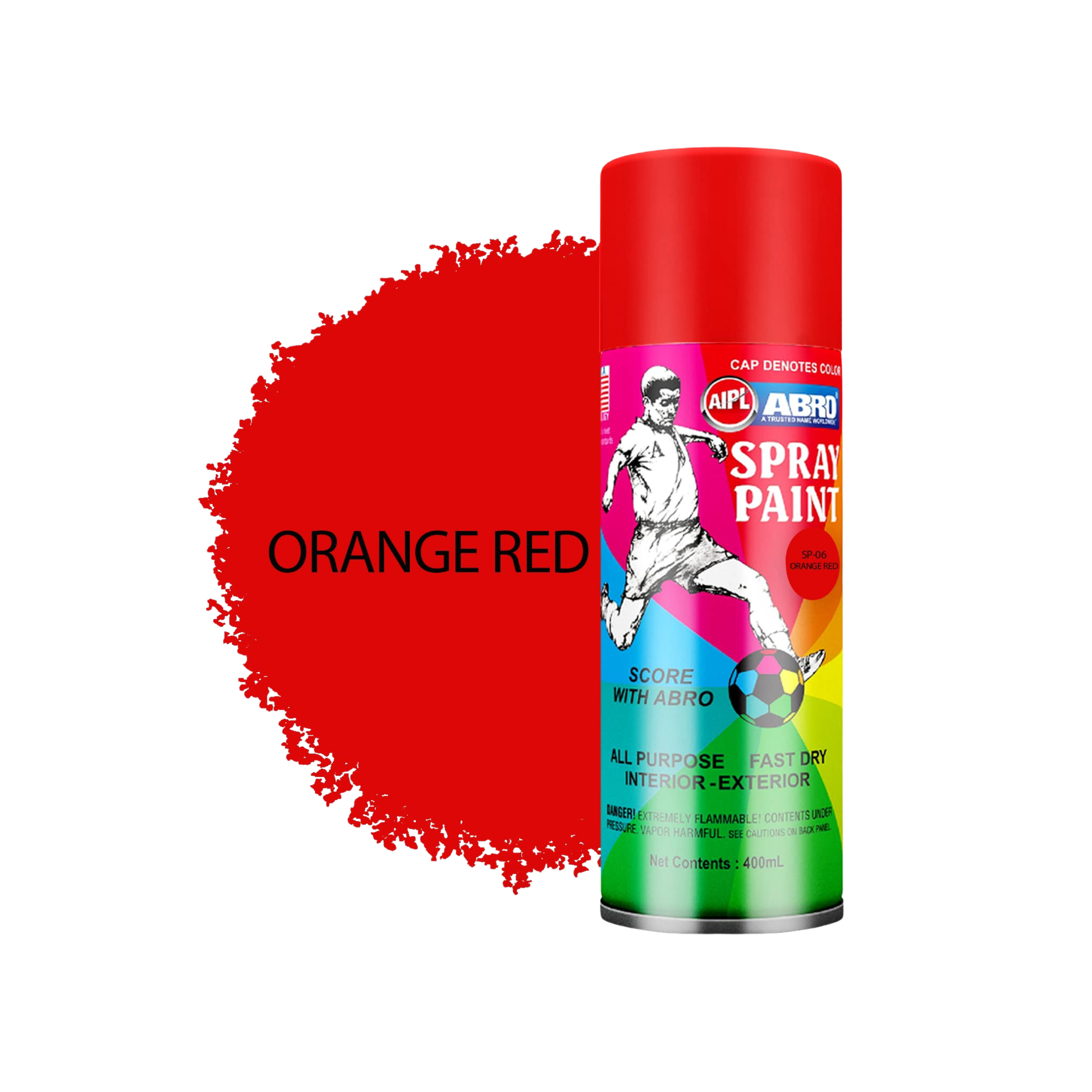 ABRO SP-6 Orange Red Spray Paint 400ml – Fast Drying Multipurpose Aerosol Paint for Metal, Wood & Automotive Use