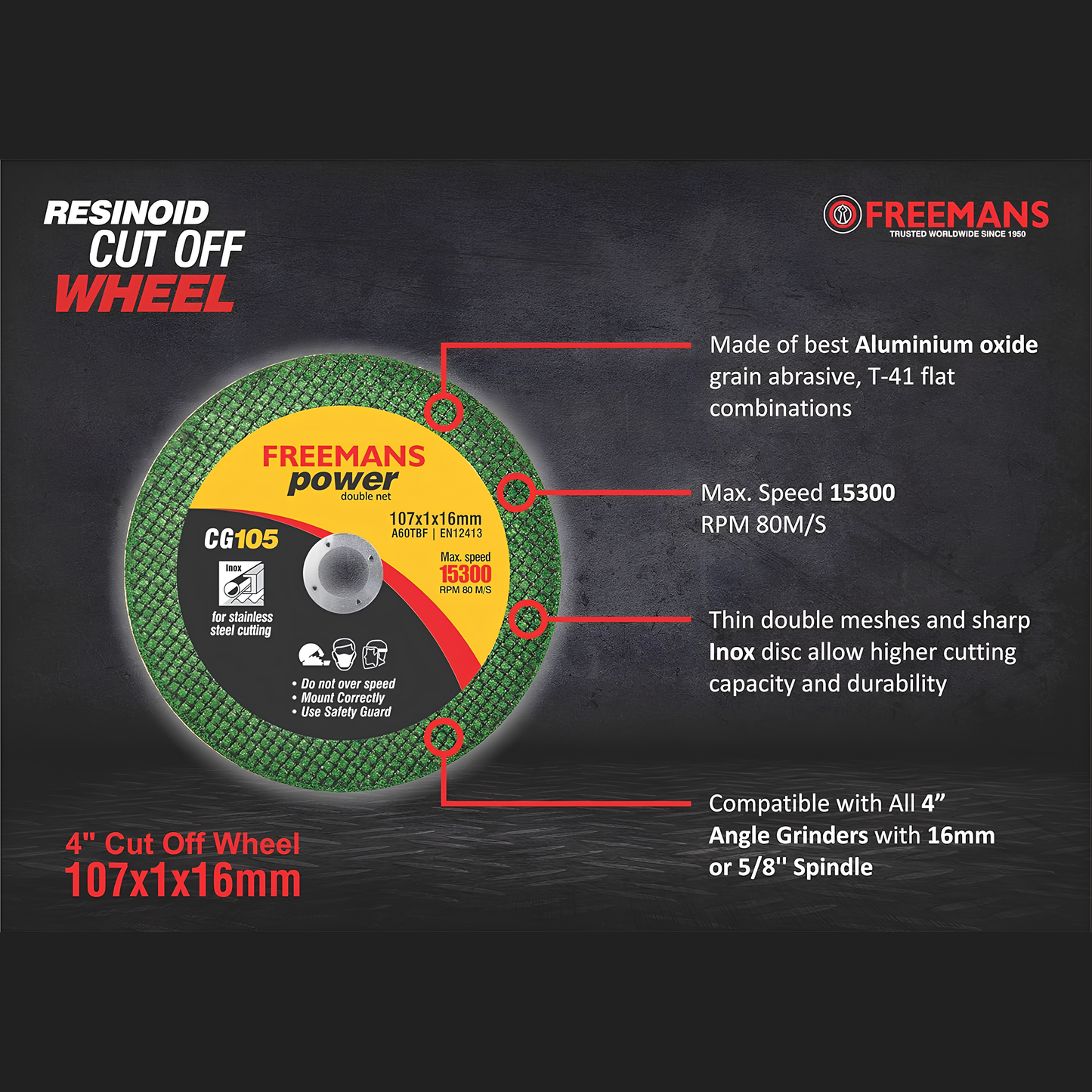 FREEMANS 4 Inch Double Net Cut Off Wheel Green – 107x1x16mm Metal Cutting Disc for Steel, Stainless Steel & Iron