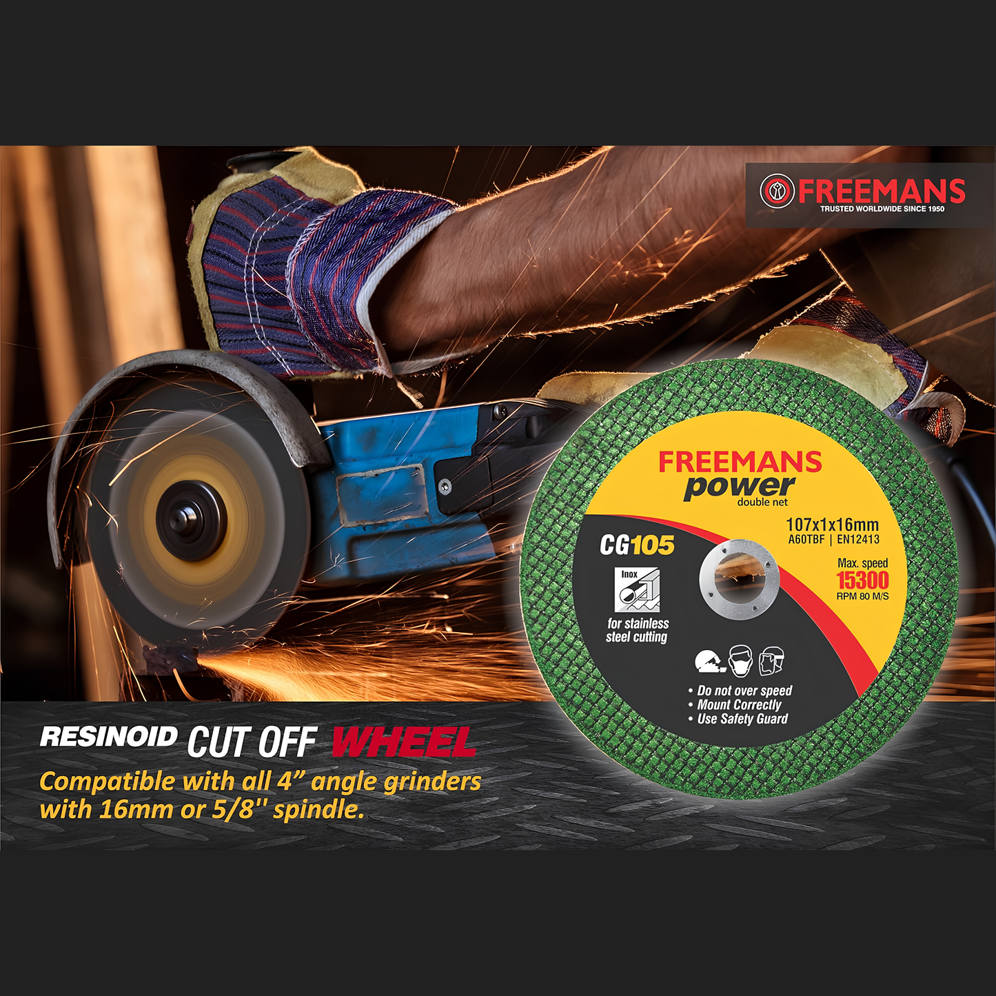 FREEMANS 4 Inch Double Net Cut Off Wheel Green – 107x1x16mm Metal Cutting Disc for Steel, Stainless Steel & Iron