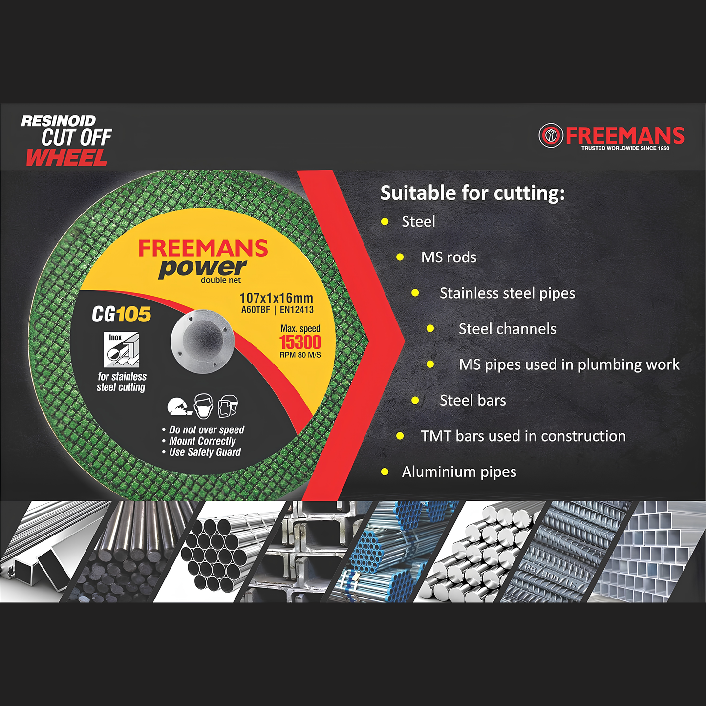 FREEMANS 4 Inch Double Net Cut Off Wheel Green – 107x1x16mm Metal Cutting Disc for Steel, Stainless Steel & Iron