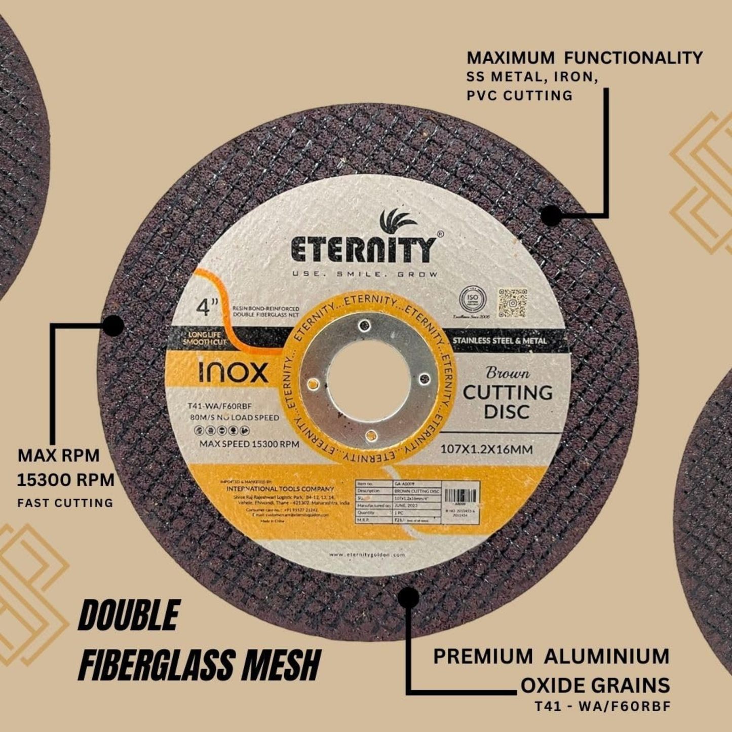 Eternity 4 Inch Double Net Cut Off Wheel Brown – 107x1.2x16mm Metal Cutting Disc for Steel, Stainless Steel & Iron