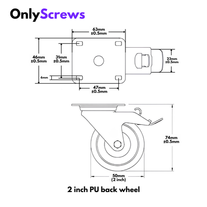2 Inch (50 mm) Red PU Castor Wheels Set of 4 – 2 Swivel & 2 Braked | Heavy Duty Furniture & Equipment Wheels