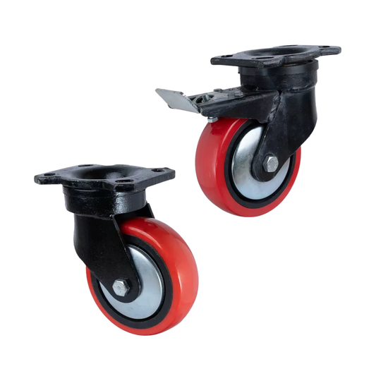 2 Inch (50 mm) Red PU Castor Wheels Set of 4 – 2 Swivel & 2 Braked | Heavy Duty Furniture & Equipment Wheels