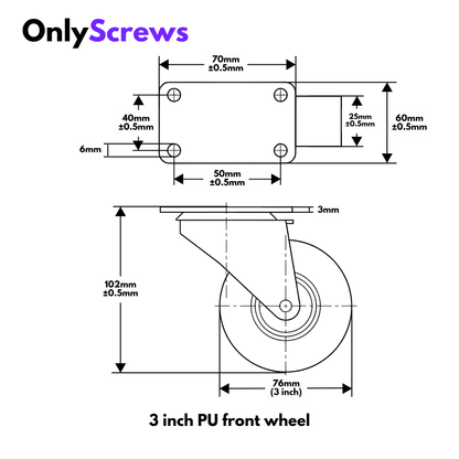 3 Inch (75 mm) Red PU Castor Wheels Set of 4 – 2 Swivel & 2 Braked | Heavy Duty Furniture & Equipment Wheels