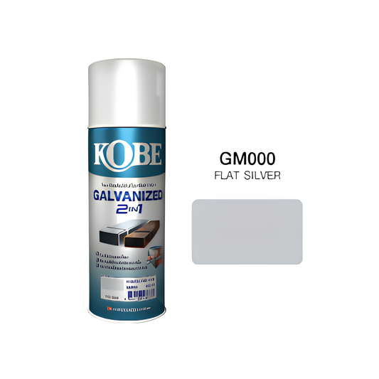 Kobe GM000 Galvanised 2-in-1 Spray Paint Flat Silver Anti-Rust Primer & Top Coat